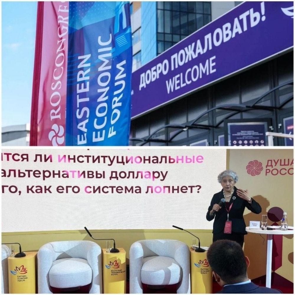 Radhika Desai addresses a panel on de-dollarisation at EEF 2026, Vladivostok